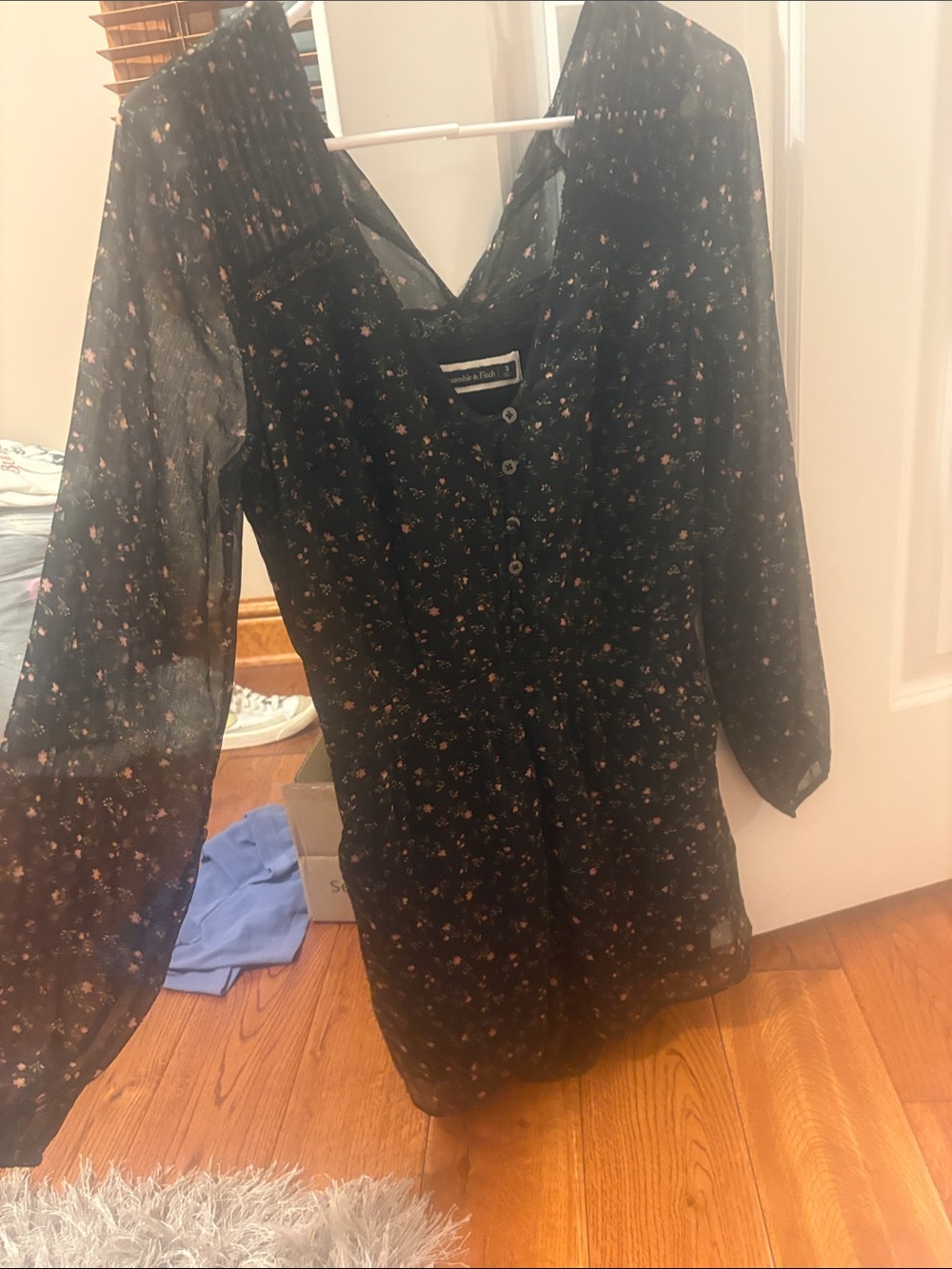 Abercrombie & Fitch Black Floral Button-Front Romper